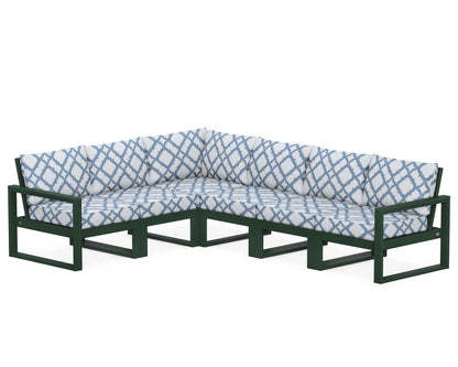 POLYWOOD® EDGE 6-Piece Modular Deep Seating Set in Green / Trellis Sky Blue