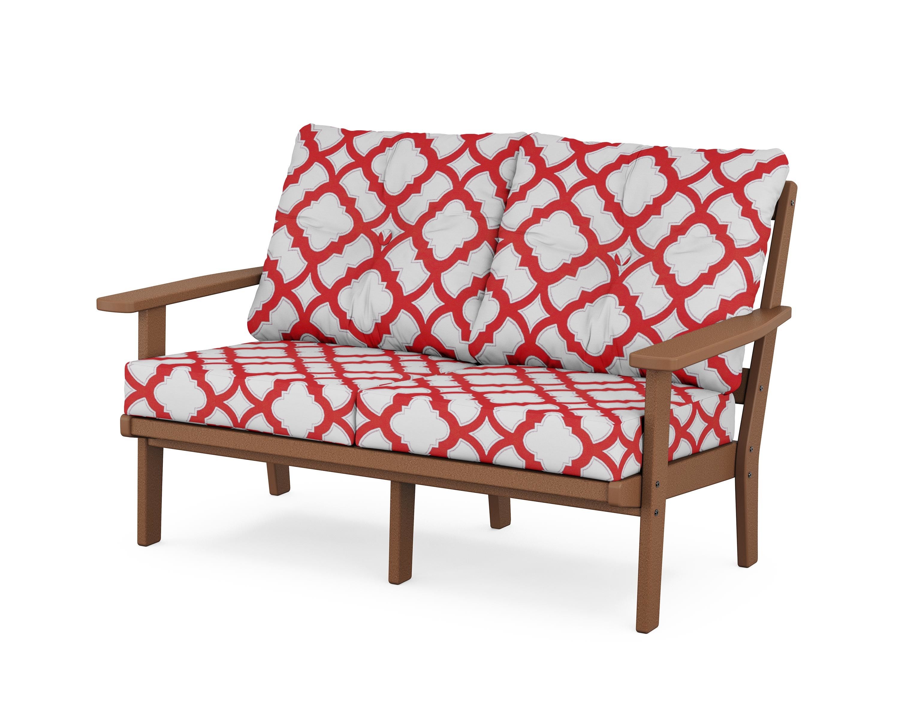 POLYWOOD® Oxford Deep Seating Loveseat in Teak / Trellis Crimson