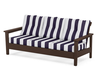 POLYWOOD® Prescott Deep Seating Sofa in Mahogany / Cabana Stripe Navy