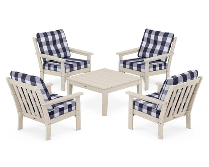 POLYWOOD® Vineyard 5-Piece Deep Seating Conversation Set in Sand / Buffalo Plaid Navy