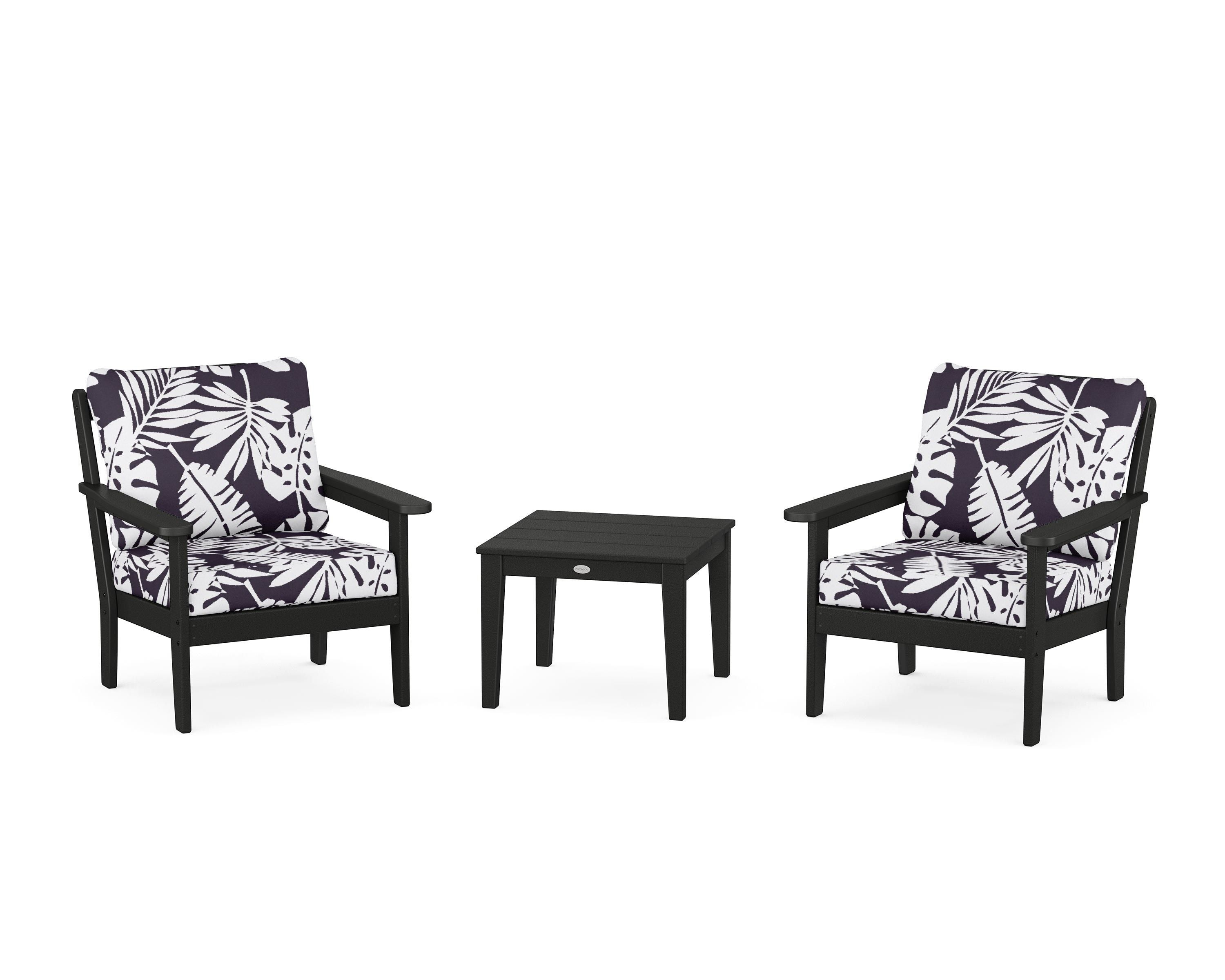 Country Living Cottage 3-Piece Deep Seating Set in Black / Leaf Navy