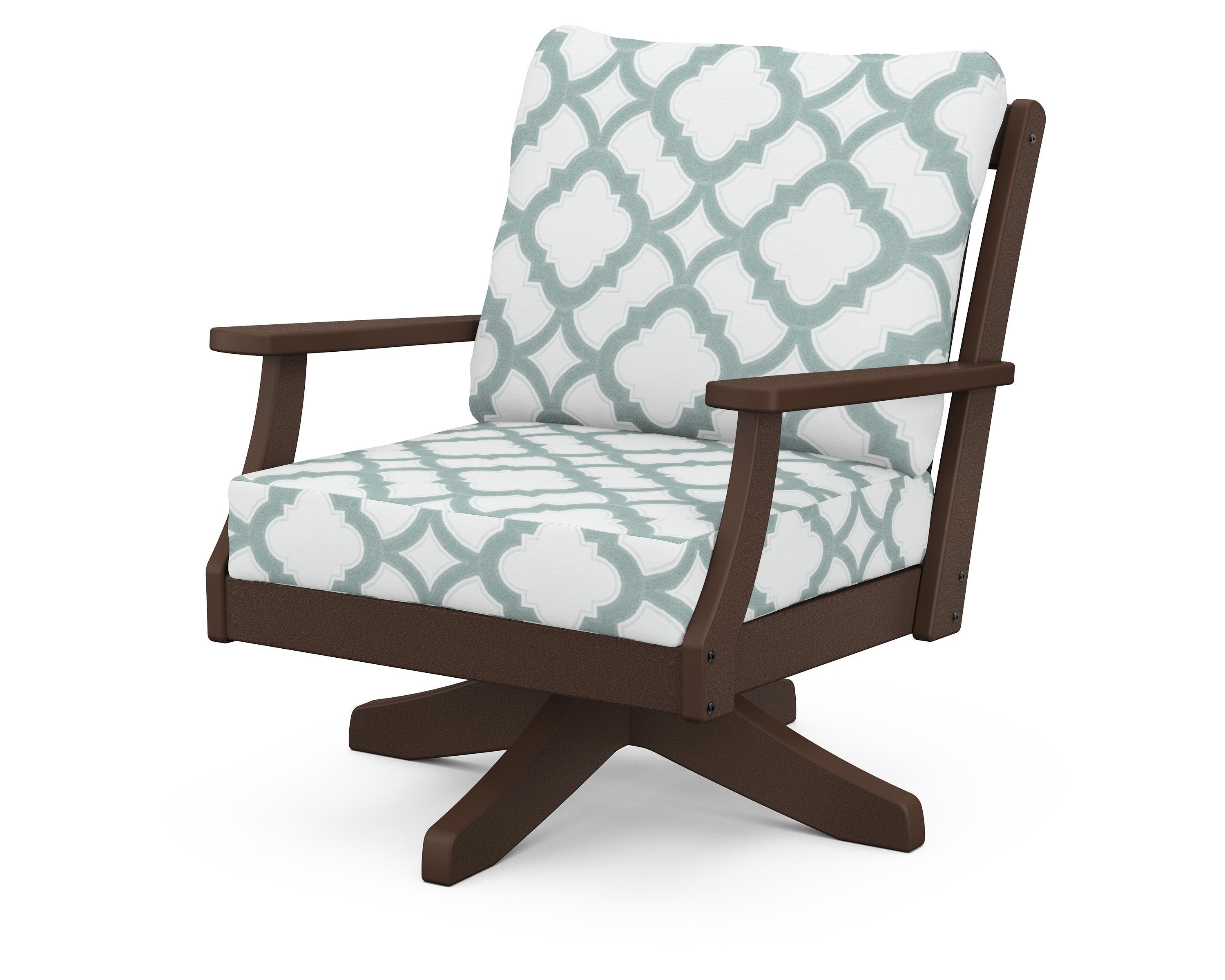 POLYWOOD® Braxton Deep Seating Swivel Chair in Mahogany / Trellis Glacier Spa