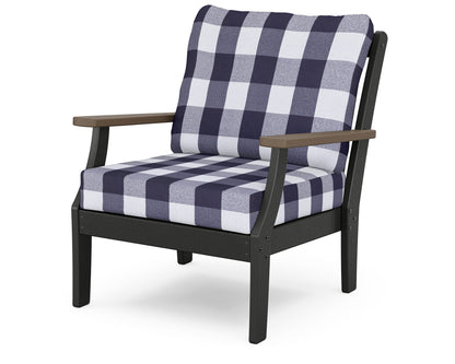 POLYWOOD® Braxton Deep Seating Chair in Black / Kona / Buffalo Plaid Navy
