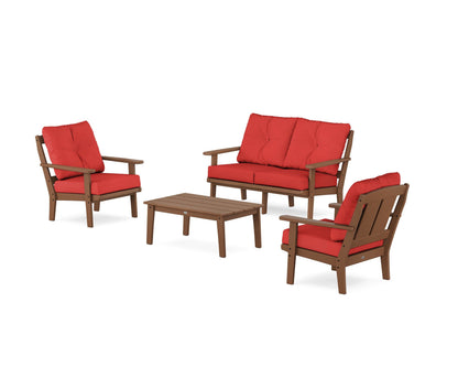 POLYWOOD® Mission 4-Piece Deep Seating Set with Loveseat in Teak / Crimson Linen