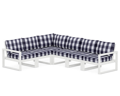 POLYWOOD® EDGE 6-Piece Modular Deep Seating Set in White / Buffalo Plaid Navy