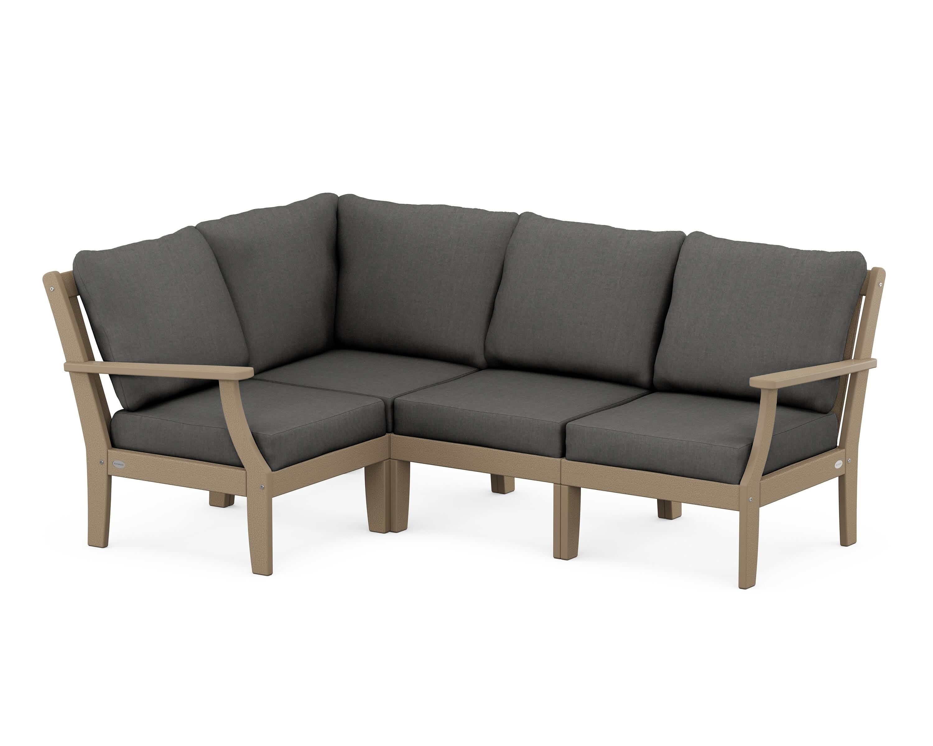 POLYWOOD® Braxton Modular 4-Piece Deep Seating Set in Vintage Sahara / Spectrum Carbon