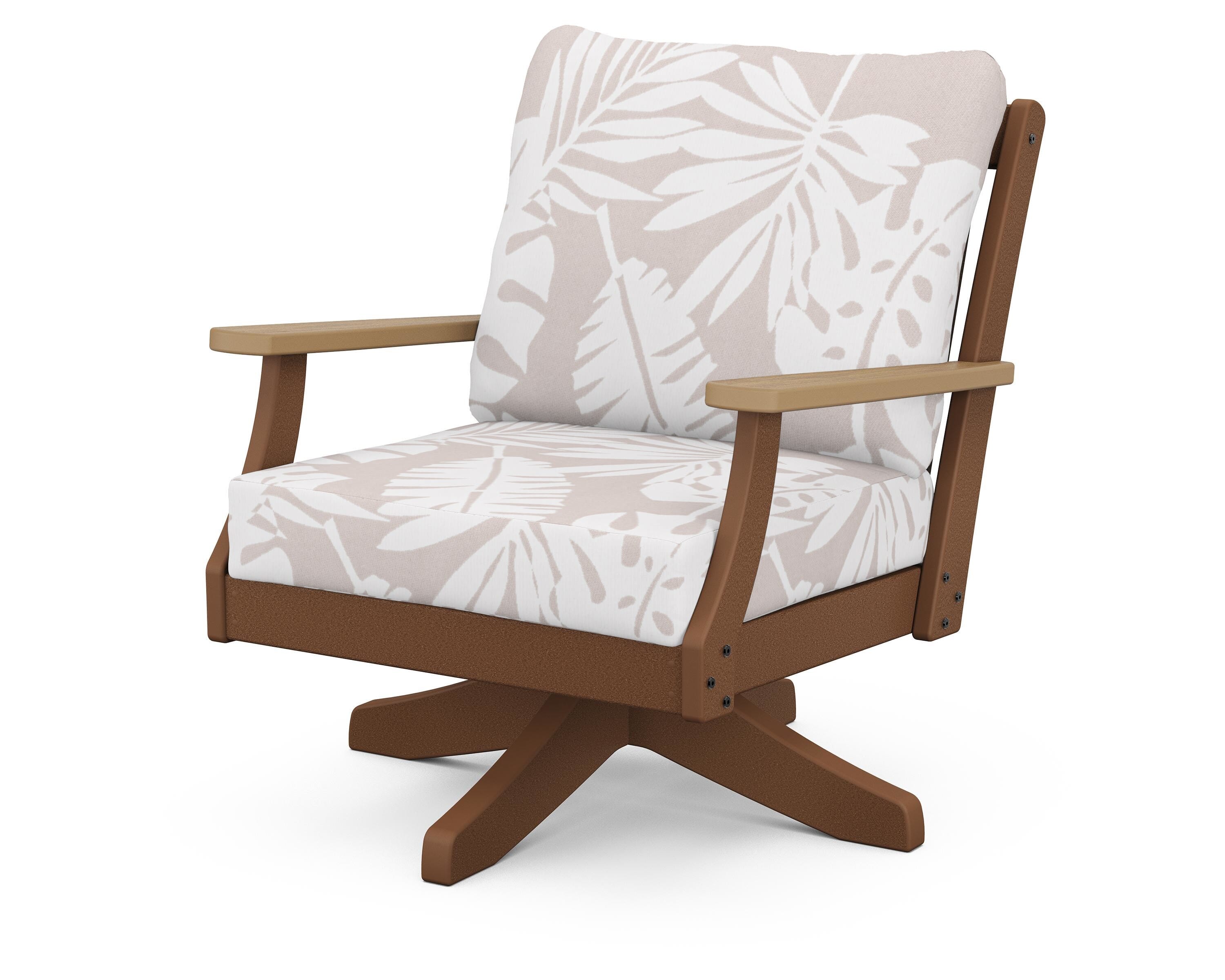 POLYWOOD® Braxton Deep Seating Swivel Chair in Teak / Natural / Leaf Dune Burlap