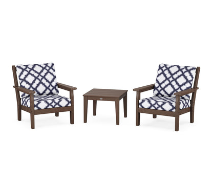 POLYWOOD® Chippendale 3-Piece Deep Seating Set in Mahogany / Trellis Navy