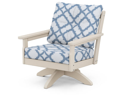 POLYWOOD® Vineyard Deep Seating Swivel Chair in Sand / Trellis Sky Blue