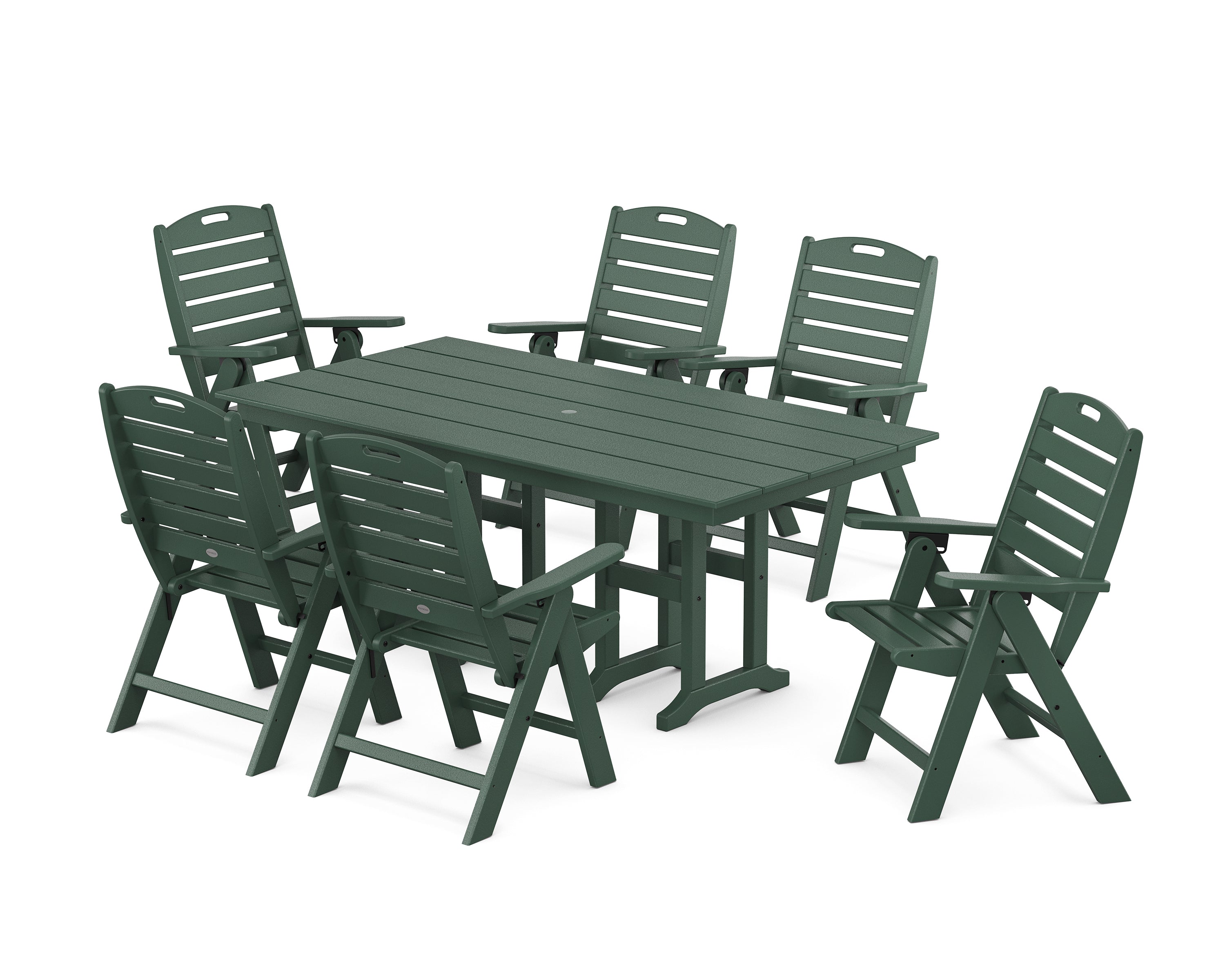 POLYWOOD® Nautical Highback 7-Piece Farmhouse Dining Set in Green