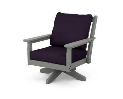 POLYWOOD® Chippendale Deep Seating Swivel Chair in Slate Grey / Navy Linen