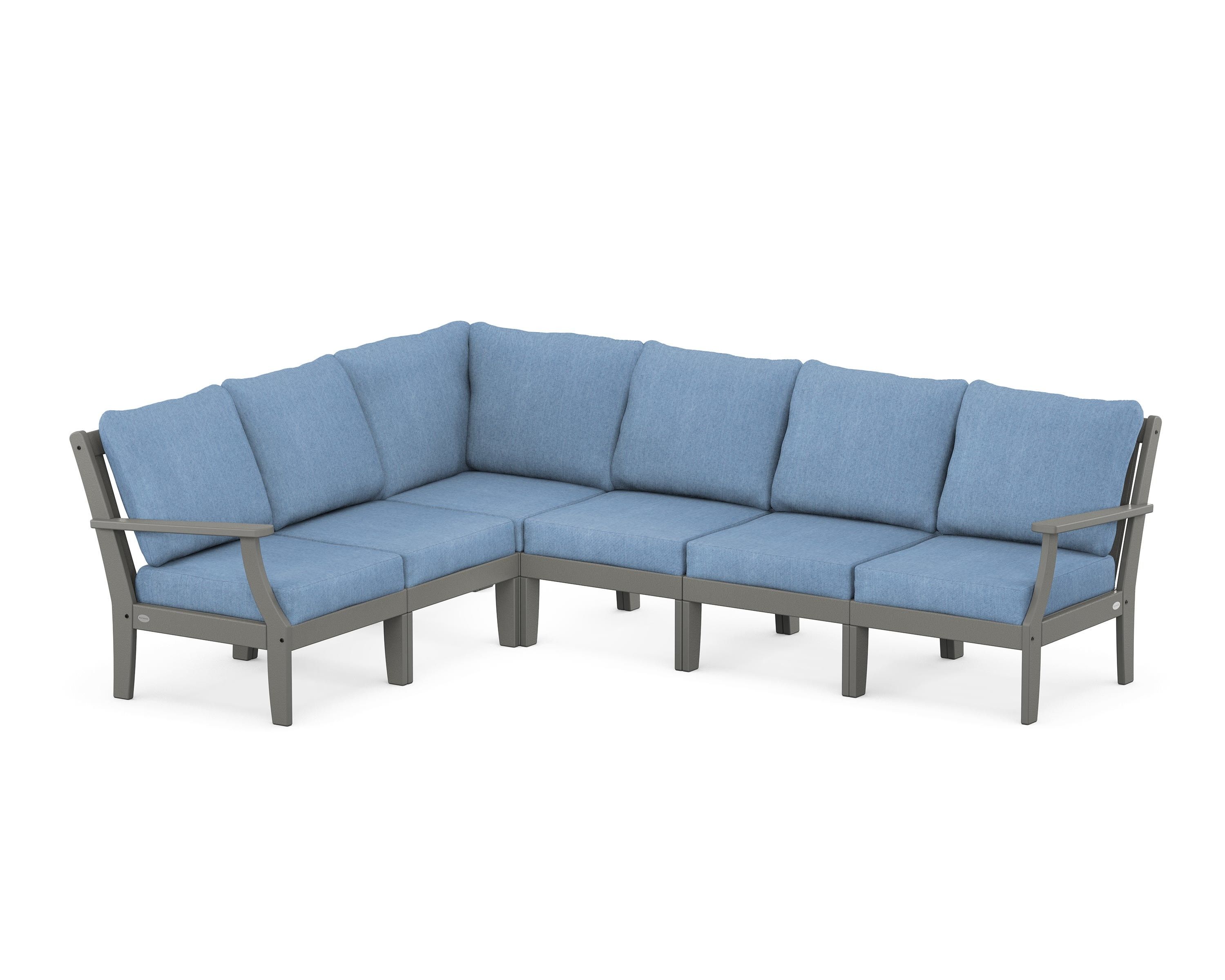 POLYWOOD® Braxton Modular 6-Piece Deep Seating Set in Slate Grey / Sky Blue