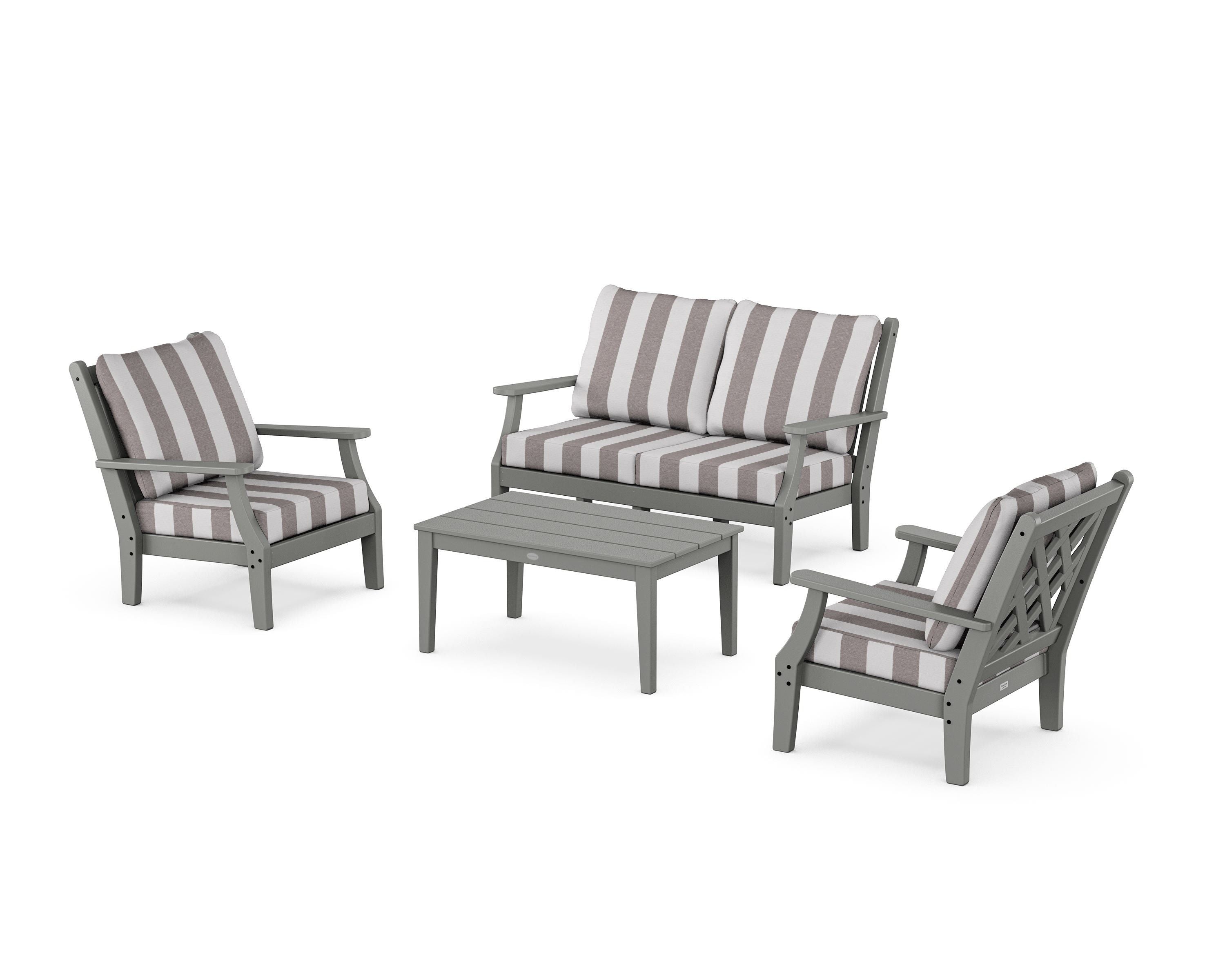 Country Living Wovendale 4-Piece Deep Seating Set with Loveseat in Slate Grey / Cabana Stripe Grey Mist