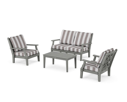 Country Living Wovendale 4-Piece Deep Seating Set with Loveseat in Slate Grey / Cabana Stripe Grey Mist