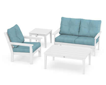 POLYWOOD® Vineyard 4-Piece Deep Seating Set in White / Lattice Sky Blue