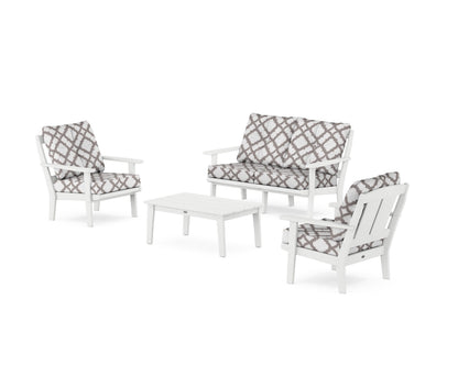 POLYWOOD® Mission 4-Piece Deep Seating Set with Loveseat in White / Trellis Grey Mist