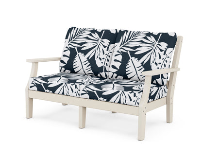 Martha Stewart by POLYWOOD® Chinoiserie Deep Seating Loveseat in Sand / Leaf Marine Indigo