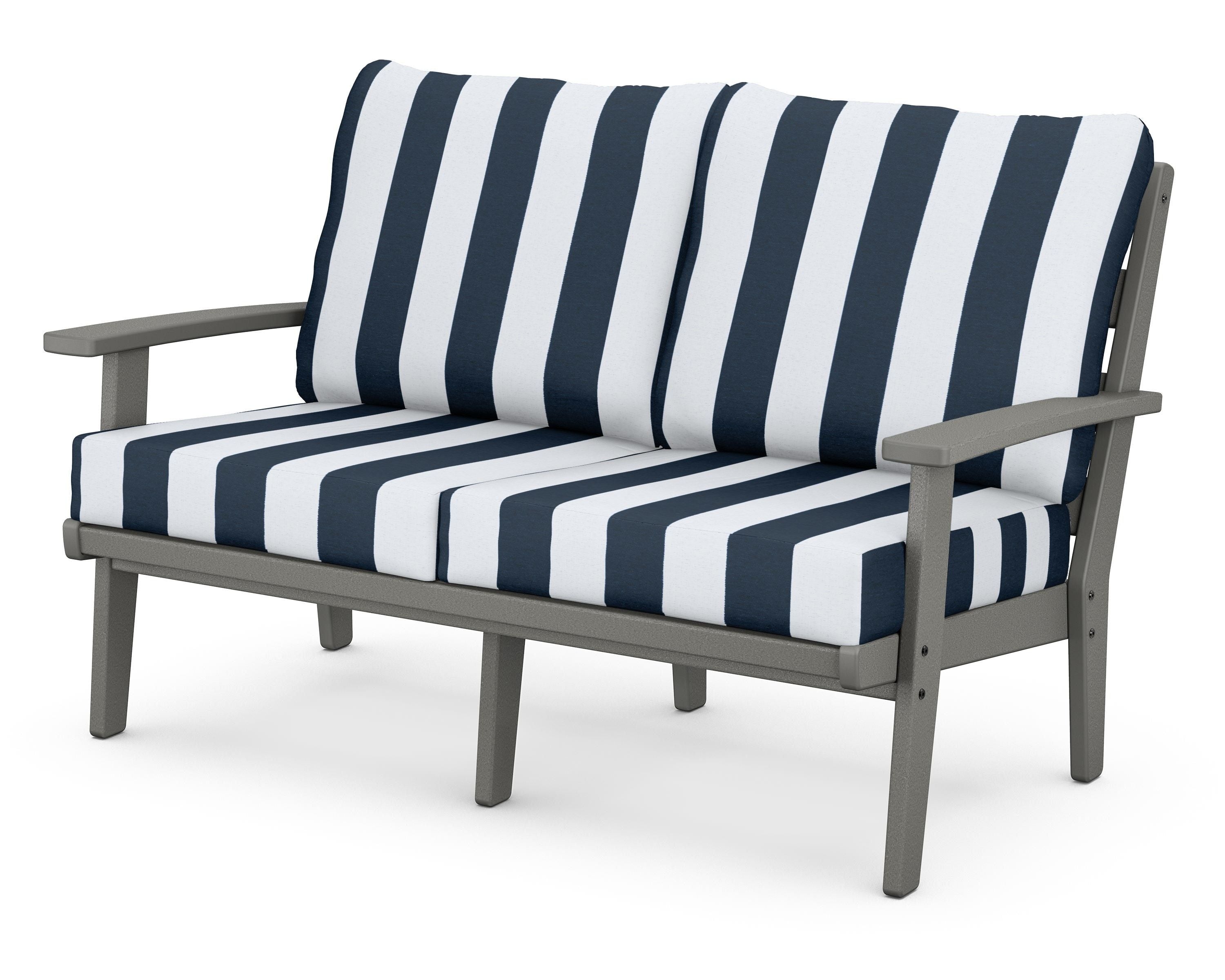 POLYWOOD® Grant Park Deep Seating Loveseat in Slate Grey / Cabana Stripe Marine Indigo