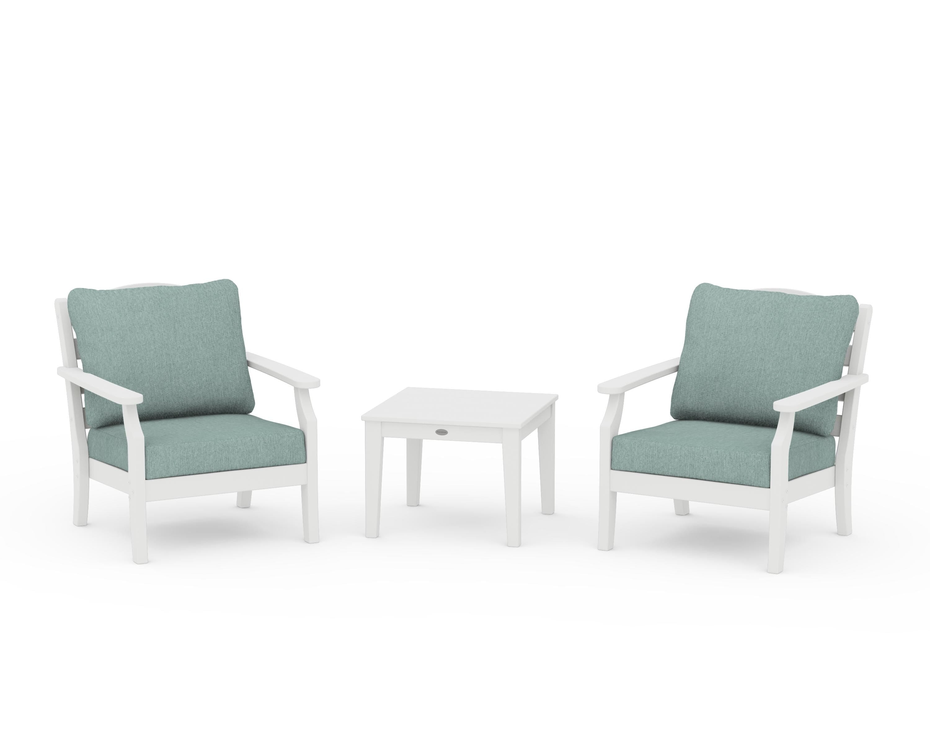 Draper James™ by  POLYWOOD® Savannah 3-Piece Deep Seating Set in White / Glacier Spa