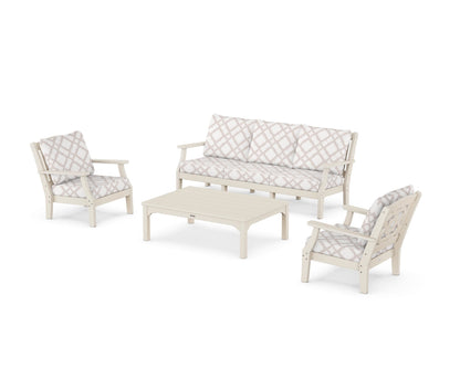 Martha Stewart by POLYWOOD® Chinoiserie 4-Piece Deep Seating Set with Sofa in Sand / Trellis Dune Burlap