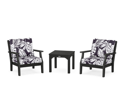 Martha Stewart by POLYWOOD® Chinoiserie 3-Piece Deep Seating Set in Black / Leaf Navy