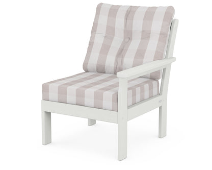 POLYWOOD® Vineyard Modular Right Arm Chair in Vintage White / Buffalo Plaid Dune Burlap