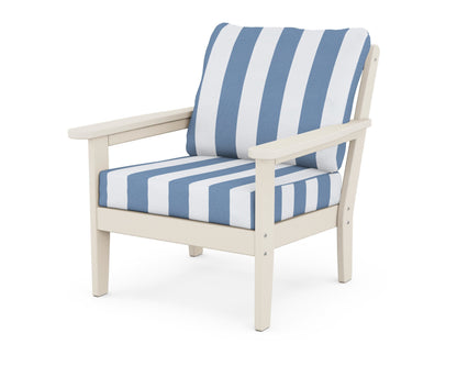 Country Living Cottage Deep Seating Chair in Sand / Cabana Stripe Sky Blue