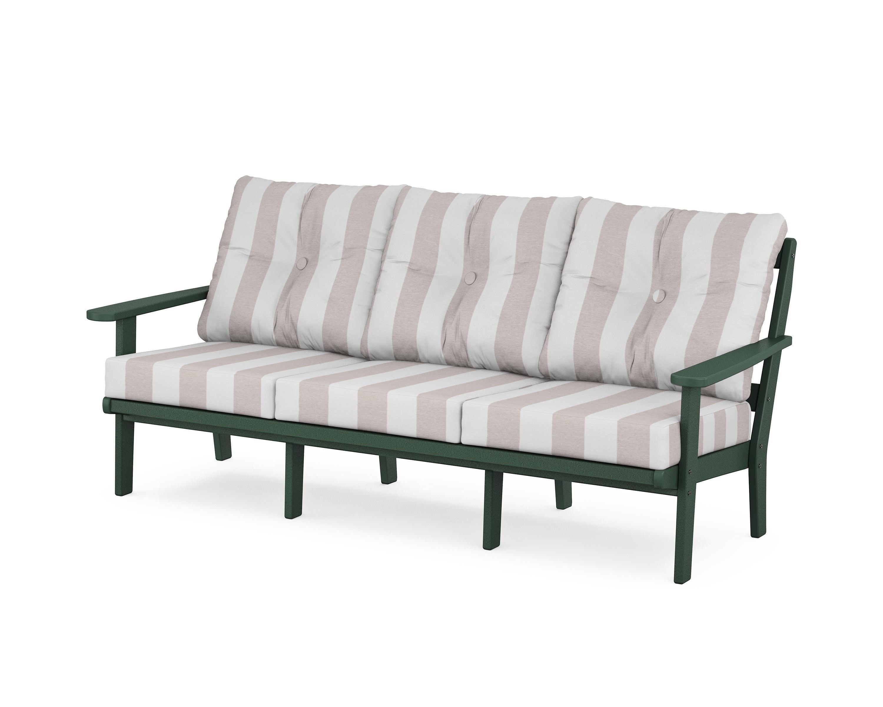 POLYWOOD® Mission Deep Seating Sofa in Green / Cabana Stripe Dune Burlap