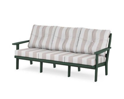 POLYWOOD® Mission Deep Seating Sofa in Green / Cabana Stripe Dune Burlap