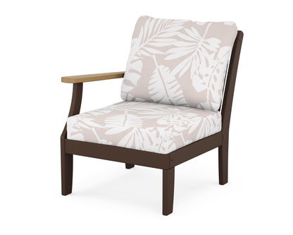 POLYWOOD® Braxton Modular Left Arm Chair in Mahogany / Natural / Leaf Dune Burlap