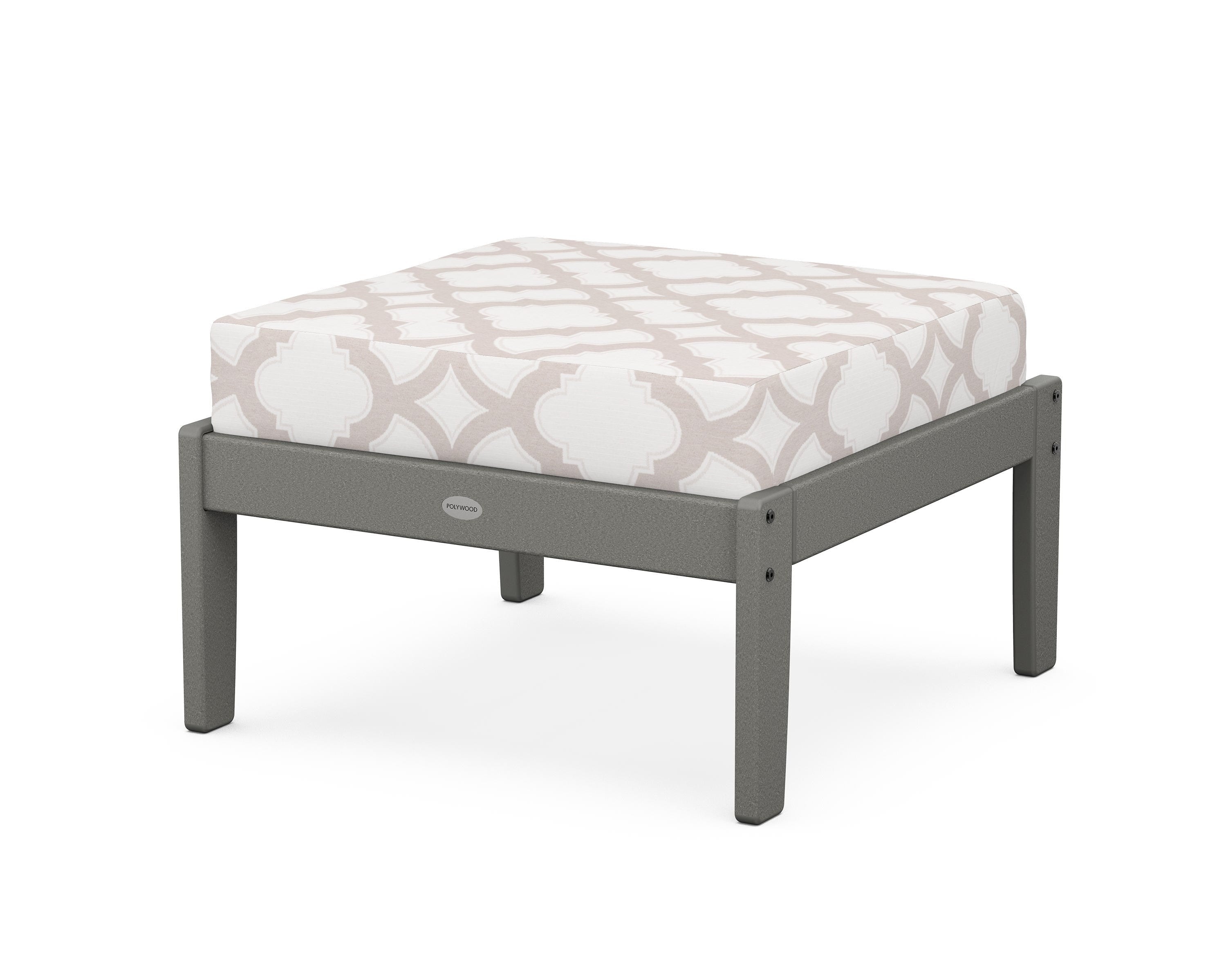 POLYWOOD® Braxton Deep Seating Ottoman in Slate Grey / Trellis Dune Burlap