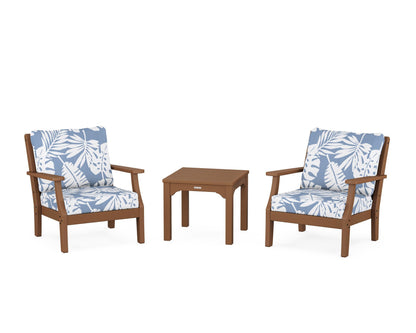 Martha Stewart by POLYWOOD® Chinoiserie 3-Piece Deep Seating Set in Teak / Leaf Sky Blue