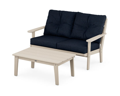 POLYWOOD® Lakeside 2-Piece Lounge Loveseat Set in Sand / Marine Indigo