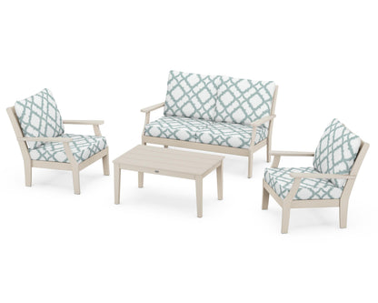 POLYWOOD® Braxton 4-Piece Deep Seating Chair Set in Sand / Trellis Glacier Spa