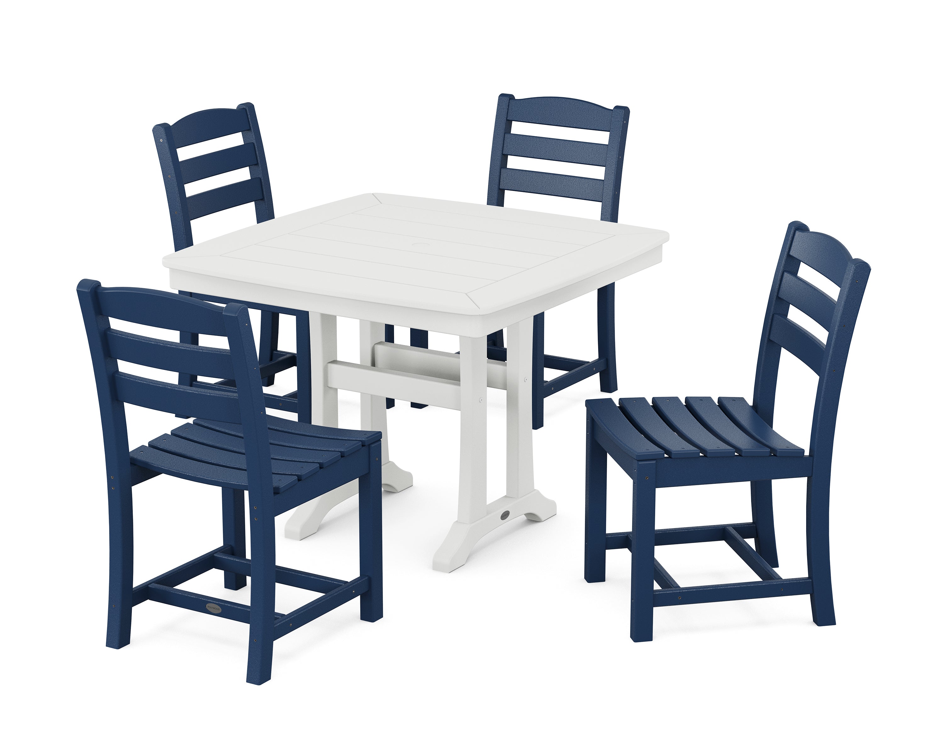 POLYWOOD® La Casa Café Side Chair 5-Piece Dining Set with Trestle Legs in Navy / White