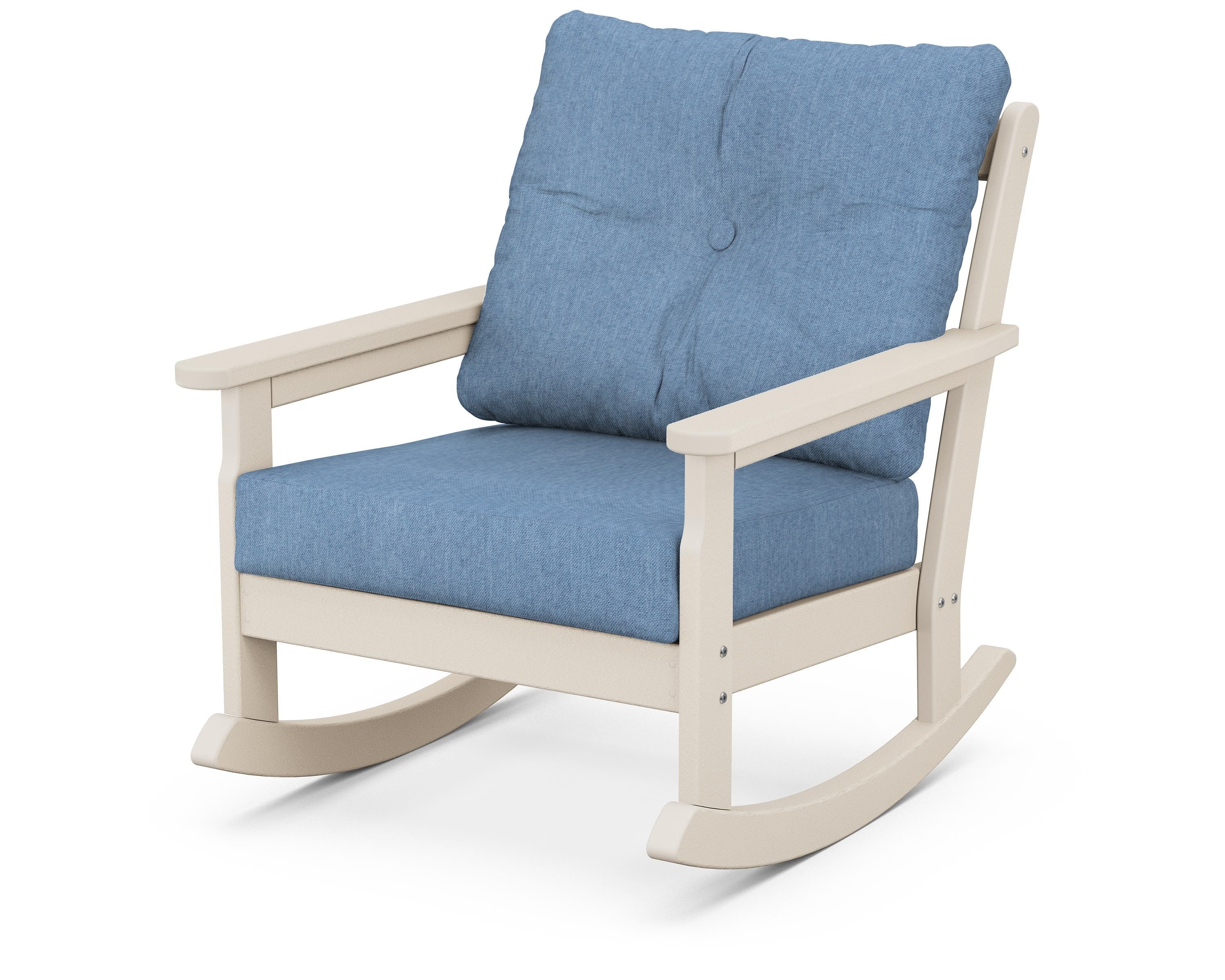POLYWOOD® Vineyard Deep Seating Rocking Chair in Sand / Sky Blue