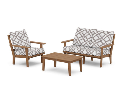 POLYWOOD® Prairie 3-Piece Deep Seating Set with Loveseat in Teak / Trellis Grey Mist