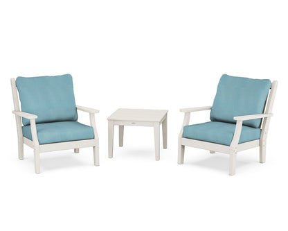 Country Living Wovendale 3-Piece Deep Seating Set in Sand / Lattice Sky Blue