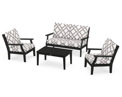 POLYWOOD® Braxton 4-Piece Deep Seating Chair Set in Black / Trellis Grey Mist