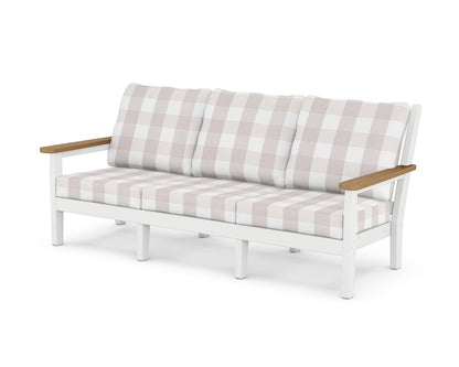 POLYWOOD® Chippendale Deep Seating Sofa in White / Natural / Buffalo Plaid Dune Burlap