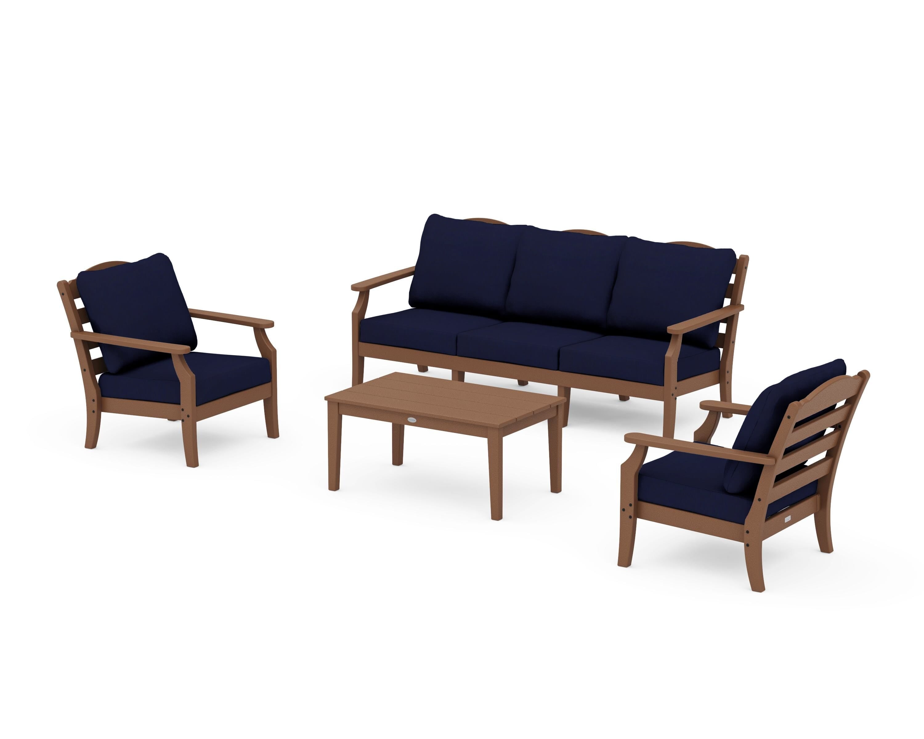 Draper James™ by  POLYWOOD® Savannah 4-Piece Deep Seating Set with Sofa in Teak / Navy