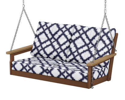 POLYWOOD® Vineyard Deep Seating Swing in Teak / Natural / Trellis Navy