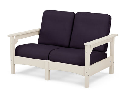 POLYWOOD® Club Loveseat in Sand / Navy Linen