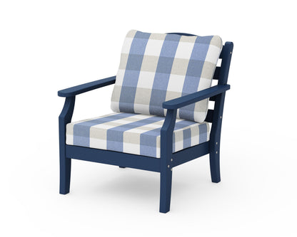 Draper James™ by  POLYWOOD® Savannah Deep Seating Chair in Navy / Buffalo Plaid Sky Blue