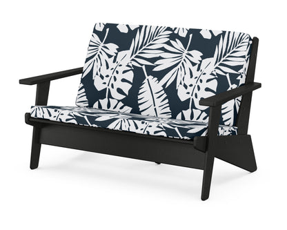 POLYWOOD® Riviera Modern Lounge Loveseat in Black / Leaf Marine Indigo