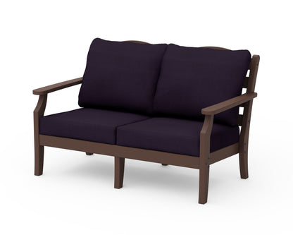 Draper James™ by  POLYWOOD® Savannah Deep Seating Loveseat in Mahogany / Navy Linen