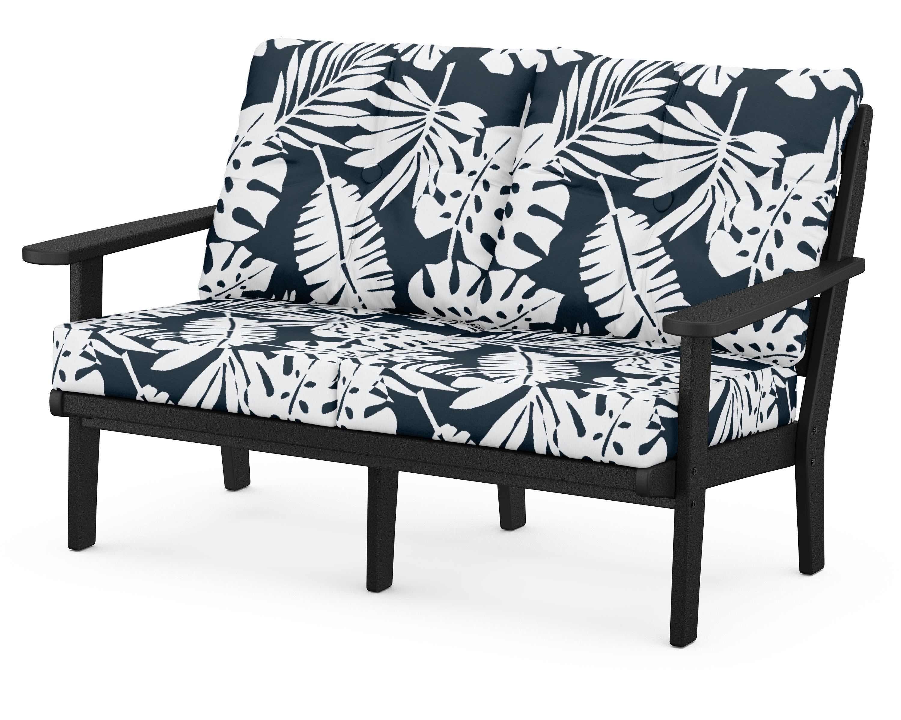 POLYWOOD® Lakeside Deep Seating Loveseat in Black / Leaf Marine Indigo