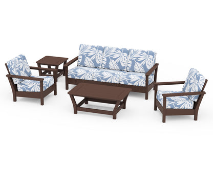 POLYWOOD® Harbour 5-Piece Deep Seating Set in Mahogany / Leaf Sky Blue