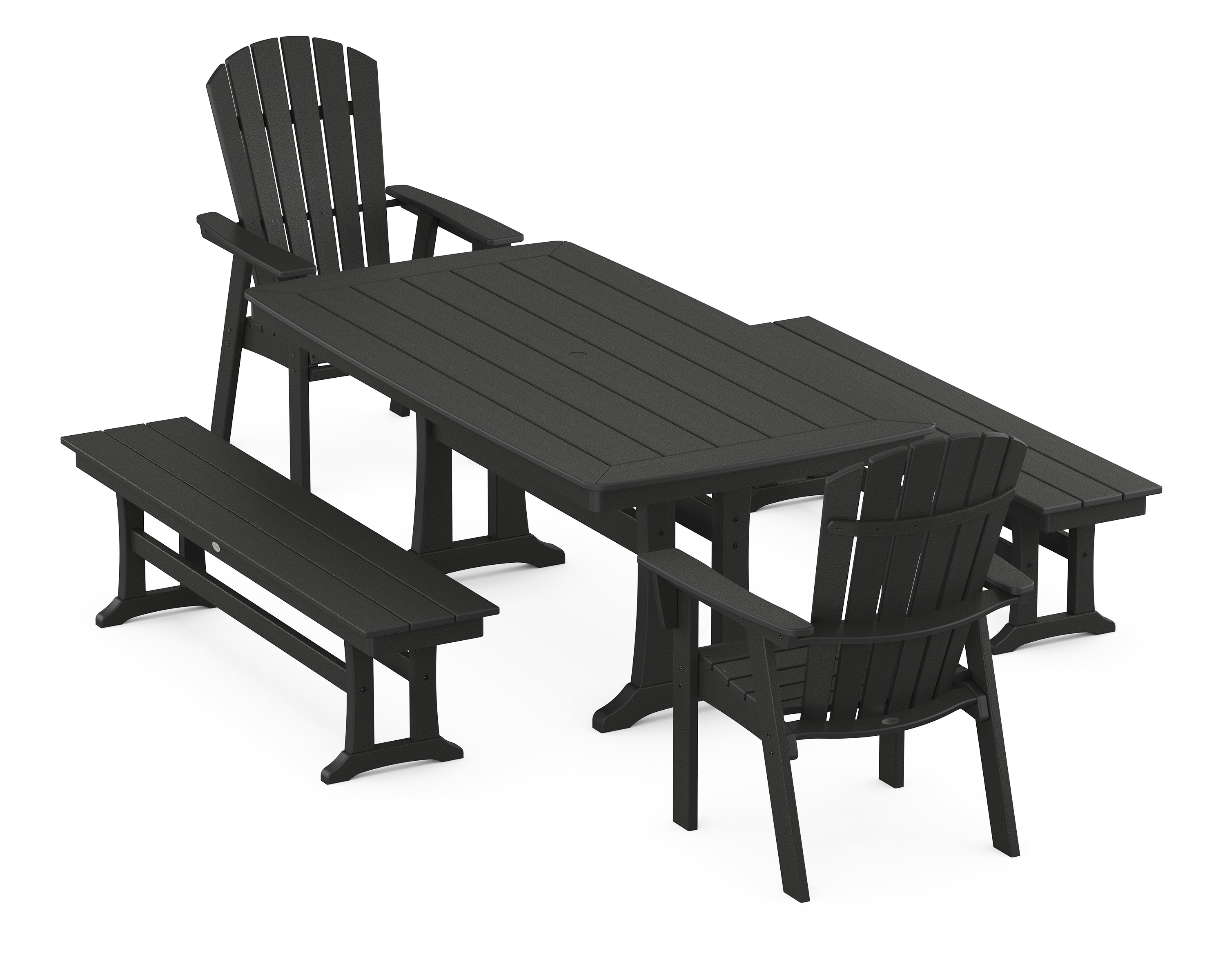 POLYWOOD® Nautical Adirondack 5-Piece Dining Set with Trestle Legs in Black