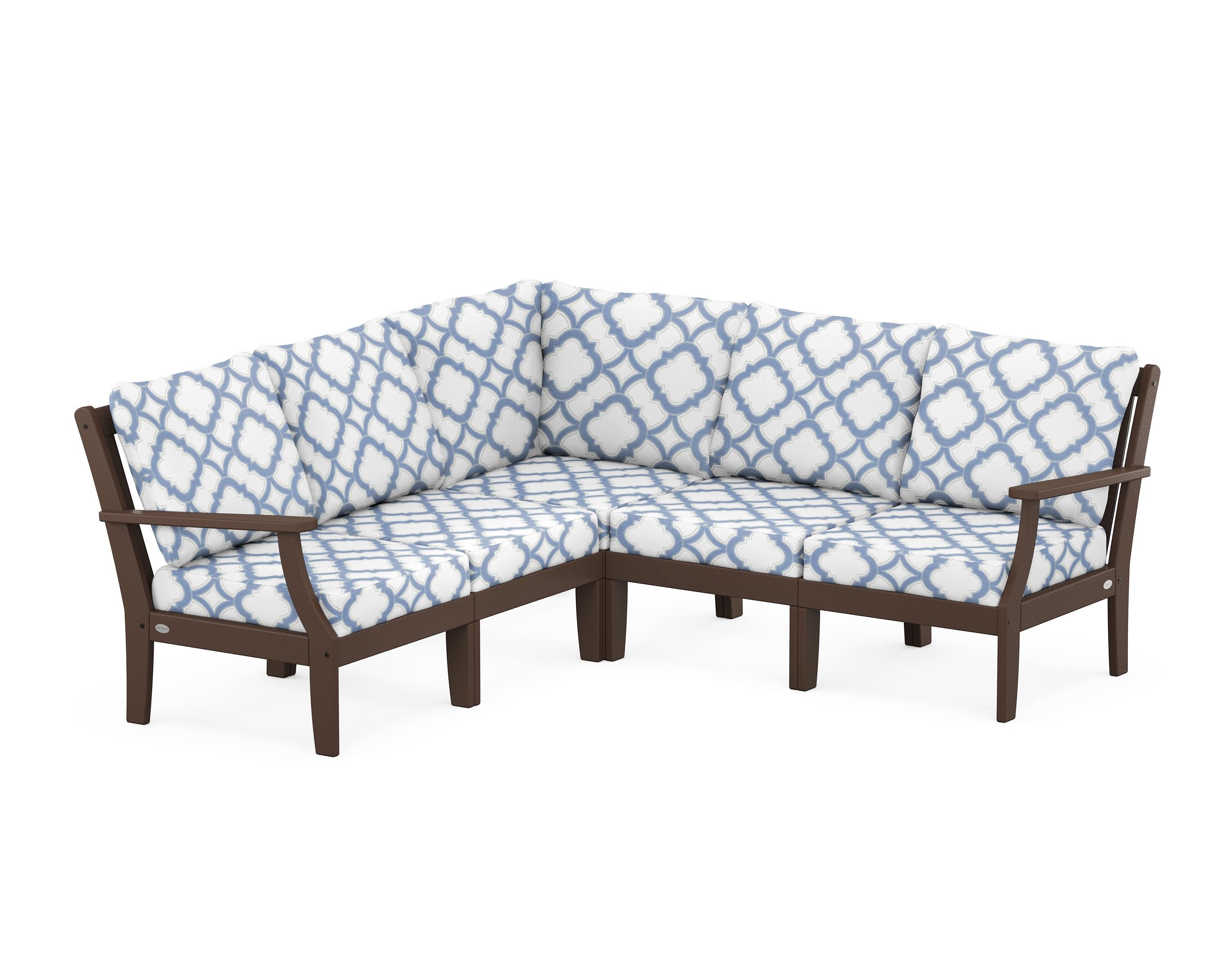 POLYWOOD® Braxton Modular 5-Piece Deep Seating Set in Mahogany / Trellis Sky Blue